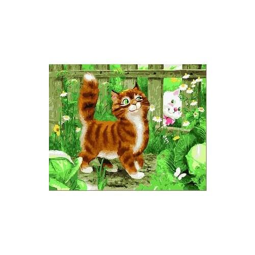 Cat and white rabbit in the vegetable field animal painting by numbers on canvas wall pictures for living room