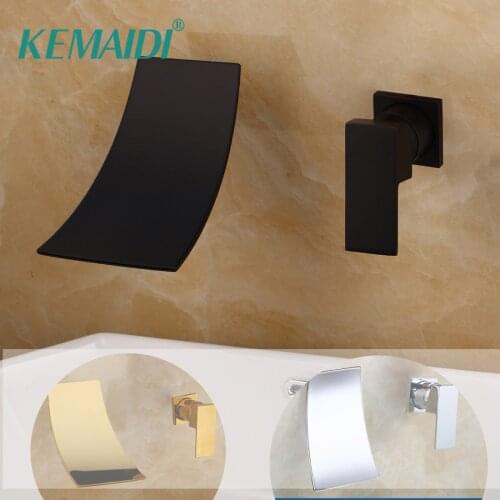 KEMAIDI Golden Chrome Waterfall Basin Faucets Wall Mount Faucet Single Handle Mixer Tap Bathroom Waterfall Basin Faucet