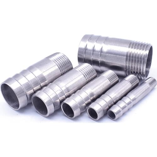 1/8" 1/4" 3/8" 1/2" 3/4" 1" to 2" BSPT Male x Hose Barb Hosetail Barrel Nipple Coupler 304 Stainless Steel Fitting Water Gas Oil