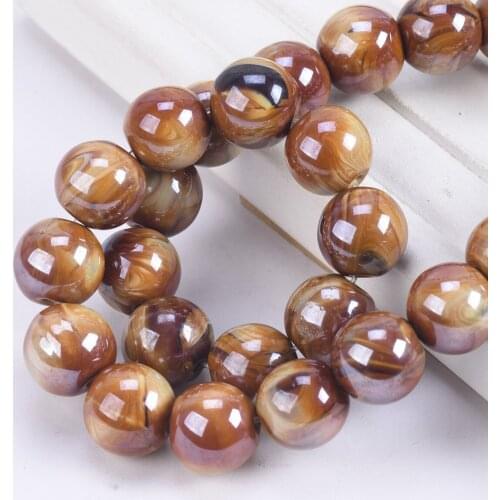 10pcs Round 13mm Imitated Brown Stone Loose Beads for Jewelry Making DIY Crafts Findings