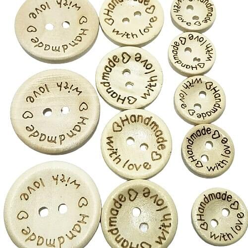 100Pcs 2Hole Natural Wooden Buttons handmade with love wood Button For Scrapbooking Craft DIY Baby Clothing Sewing Accessories