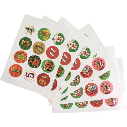 1200pcs/lot 1-24 Christmas Advent Christmas Number Stickers Round Paper Labels Adhesive Office School Supplies Wholesale