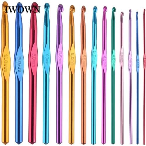 14size Multicolor Aluminum Crochet Hooks Knitting Needles Craft Yarn 2-10mm for DIY Knitting Needles Weave Sewing Needle Tools