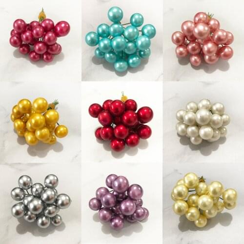 20pcs Mini Berries Plastic Fake Fruit Small Artificial Pearl Flower Stamens Cherry Wedding DIY Gift Box Decorated Xmas Wreaths