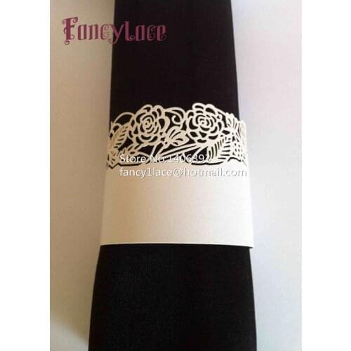 2018 Free Shipping 50pcs/lot DIY Laser Cut Rose Flower Table Paper Napkin Rings For Wedding Party Decoration Porta Guardanapo