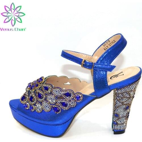 2020 Blue Color Classics Style Nigerian Women Shoes African High Heels Party Shoes For Wedding Dress