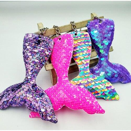 3Pcs Mermaid Tail Kids Keychain Sequins Keyring Decor Pendants For Women Bags Key Phone Accessories Wedding Party Gifts