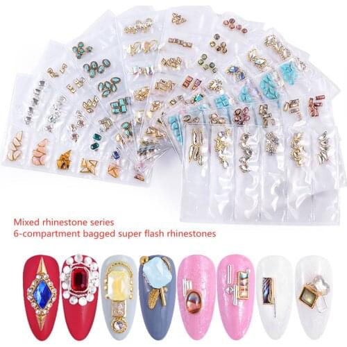 6 Grid Mixed Rhinestones for Manicure Design Fashion Rhinestone Art Decorations 2021 Stickers Accessories for Nails