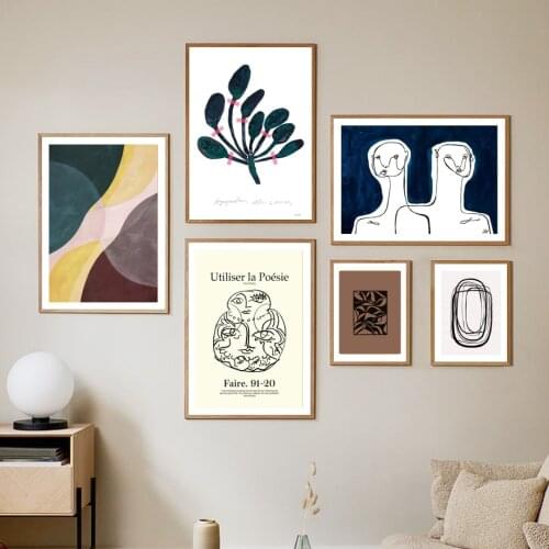 Abstract Line Figure Twin Face Geometric Leaf Plant Nordic Poster Wall Art Prints Canvas Painting Decor Pictures For Living Room