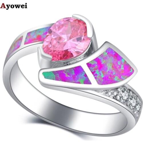 Ayowei Precious Rings for Ladies Pink Fire Opal 925 Silver Pink Zircon Party Fashion Jewelry USA Sz#6#7#8#9#10 OR885A