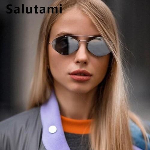 Frameless Polygon Women Sunglasses 2019 Luxury Brand Alloy Small Sun Glasses Men Vintage Chic Black Silver Clear Shades