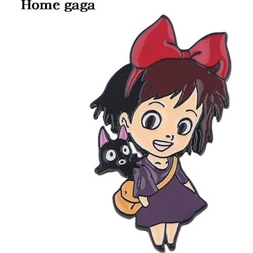 DB315 Homegaga Anime Girl and Cat Cartoon Icons on The Pin Kawaii Badge on Backpack Badges for Clothes Badges