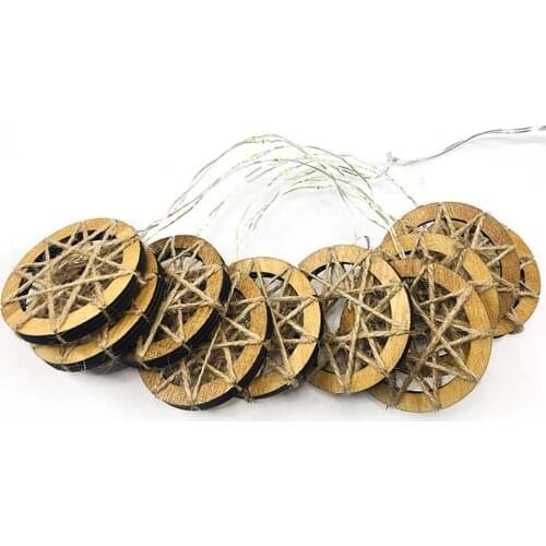 Hot Sale Christmas Decoration for Gift 10 LED Wooden Round Bettery Oprated String Light