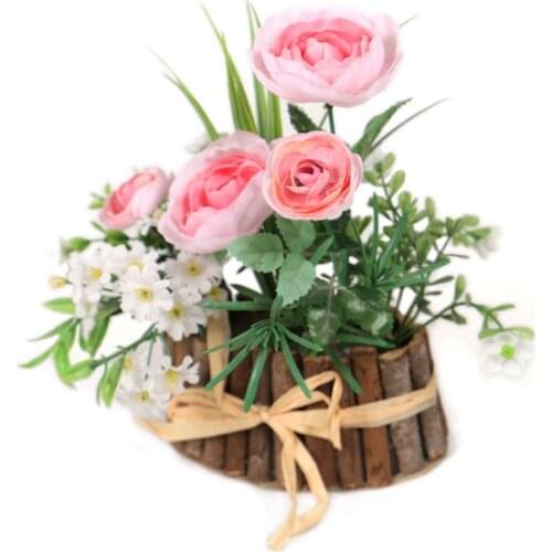 Fake Bouquet Decorated With Potted Natural Wooden Red And White Pink Powder Home Living Room Table Decoration Ornaments