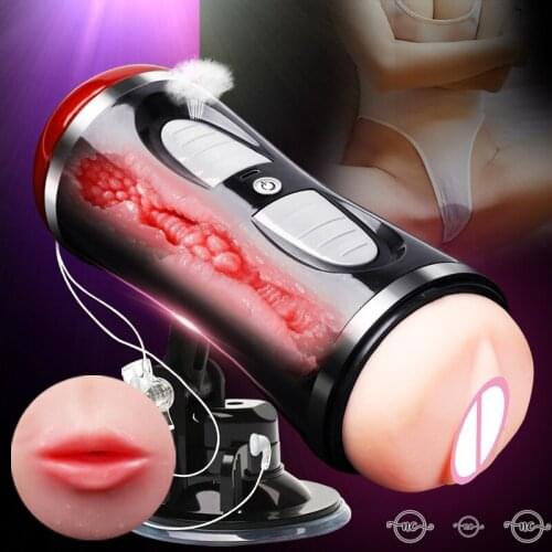 Pocket Pussy Sex Toys for Men Electric Masturbation Cup Sex Voice Real Vagina and Mouth Dual Channal Vibrator 18Male Masturbator