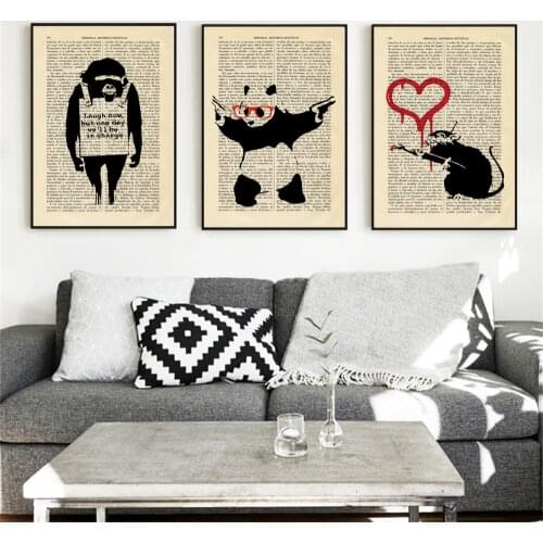 Chimpanzee Panda With Guns Art Painting Print Street Graffiti Art Stencils Book Poster Room Wall Decor on Dictionary Art Cuadros