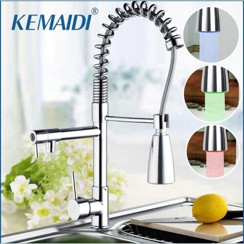 KEMAIDI New Arrival LED Pull Down Swivel Brass Chrome Spray Sink Kitchen Faucet Basin Faucet Torneira Cozinha Faucets Mixer Tap
