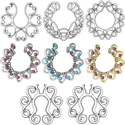 2Pcs Stainless Steel Plant Hearts Fake Nipple Rings Peacock Screen Breast Ring Piercing Jewelry Faux Nipple Piercing
