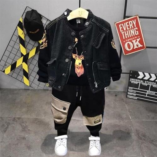 Boys Set Autumn New Boy Cartoon Cowboy Ves,T-Shirt, Pants 3piece Suit Children Wear Casual Clothes Childrens Clothing 2-6years