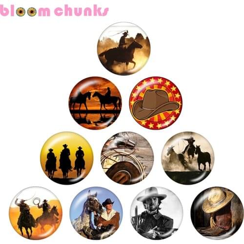 Cowboy horse 10pcs mixed 12mm/18mm/20mm/25mm Round photo glass cabochon demo flat back Making findings S1562