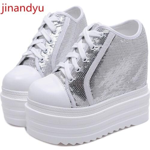 Bling High-heeled Wedges Shoes for Women Platform Sneakers Sliver Black Female Shoes Fashion Vulcanize Shoes Casuales Platforms