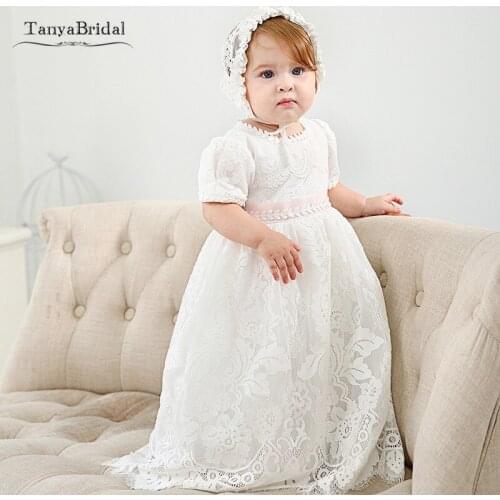 Baby Girl Newborn Dress With Hat Birthday White Christening Baby Lace Party Dress Clothes 1 Year Girl Baby Birthday Dress JQ797