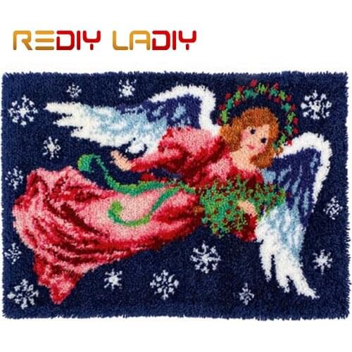 Latch Hook Rug Crochet Floor Mat Christmas Angel Tapestry Kits Acrylic Yarn Printed Canvas Cushion DIY Carpet Rug Arts & Crafts