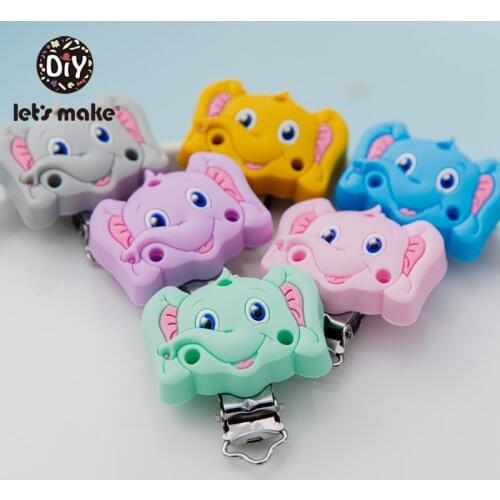 LetS Make 10PCS Food Grade Silicone Teether Toy Accessories Silicone Smile Elephant Pacifier Clip Nipple Chain DIY
