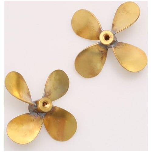 1Pair RC Simulation Boat 50mm 4-blade Brass Propeller M4 Shaft Hole Paddle Positive Negative Props with M3 Set Screw Hole