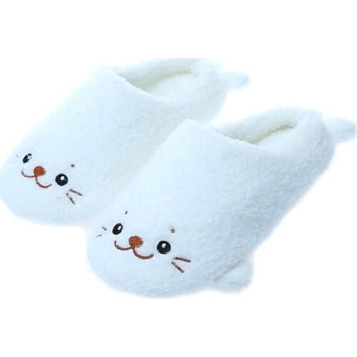 Millffy Cute Sea lion Plush Slippers Japanese Girl Plush Seal Soft Bottom Indoor Home Flat Floor Shoes