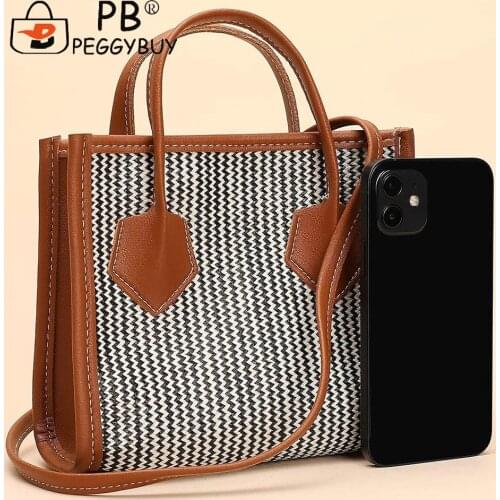 Fashion Women PU Leather Woven Patchwork Shoulder Crossbody Bag Casual All-match Street Travel Zipper Top-handle Handbags