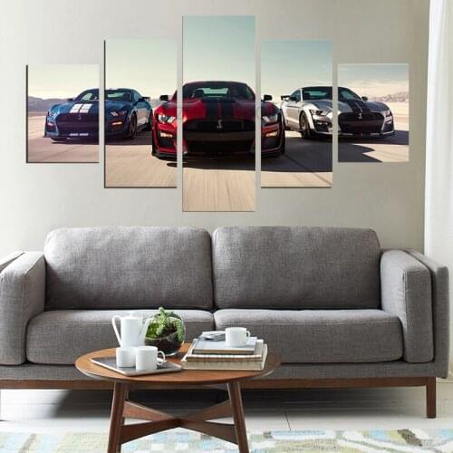 Wall Art Modular Pictures Canvas Printed 5 Panel Luxury Cars Ford Mustang Shelby Gt500 Home Decor Posters Painting Living Room