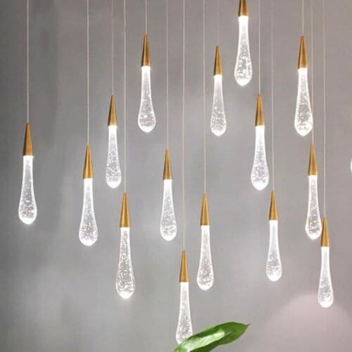 Nordic staircase led crystal pendant lights water drop glass hanging lamp bedroom decor lamparas