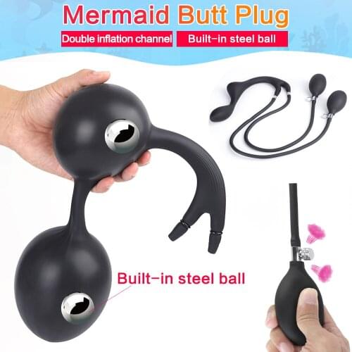 Huge Inflated Anal Plug Separate Pump Expandable Big Buttplug Prostate Massage Dildo Vagina Anus Dilator With Metal Ball Sex Toy