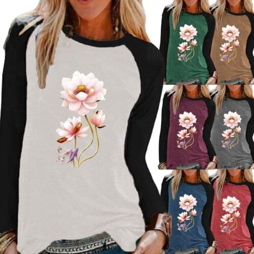 Autumn and Winter Fashion Printing Long Sleeve Plus Size Loose Shirt Casual Top Round Neck Pullovers Clothing for Women Tops