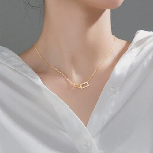 Korean Fashion Crystal Square Geometric Pendant Necklace for Women trendy Clavicle Chain Gold Silver collar Collier female chain