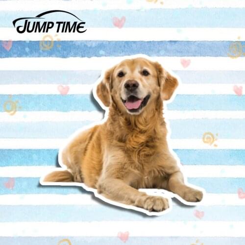 Jump Time 13cm x 12.7cm 3D Pet Car Stickers For Golden Retriever Pretty Graphics Waterproof JDM Bumper Window Personality Decals