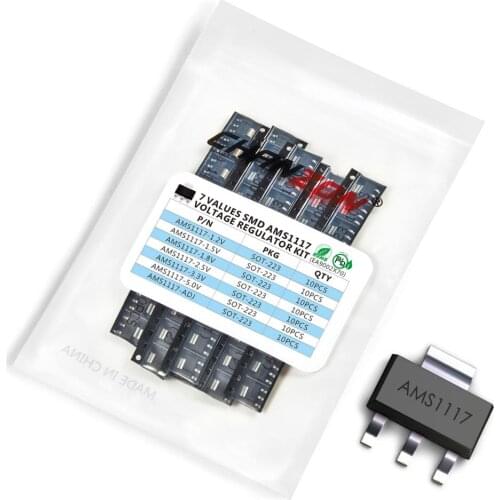 70pcs AMS1117 SOT-223 Low Dropout Voltage Regulator SMD Transistor Kit Assortment Bipolar Junction BJT Triode Tube Fets DIY Set