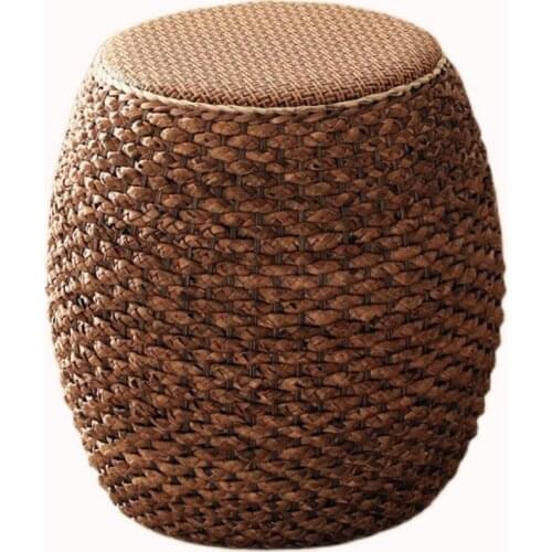 Rattan straw low stool balcony bench bench sofa bench Retro Tea table bench round stool