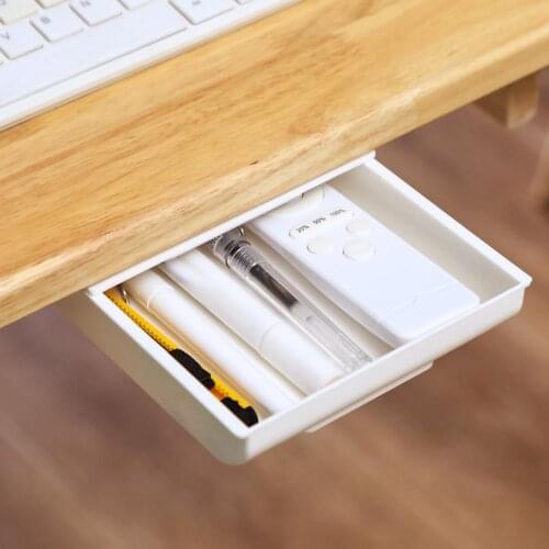 Self-Adhesive Under Desk Drawer Hidden Storage Box Makeup Organizer Self Stick Pencil Tray Pen Holder Home Storage