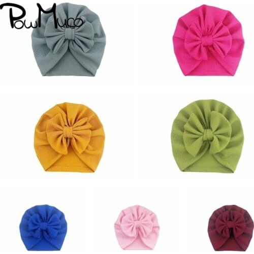 Powmuco Solid Color Handmade Big Bowknot Toddler Hat Soft Comfortable Baby Girls Beanie Caps Fashion Bows Headwear Birthday Gift