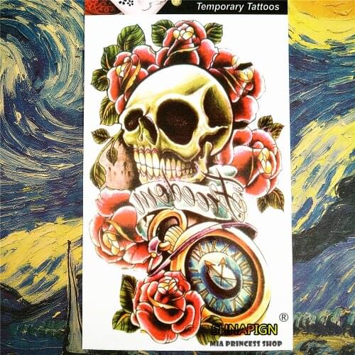 SHNAPIGN Freedem Skull Temporary Tattoo Body Art, 12*20cm Flash Tattoo Stickers, Waterproof Fake Tatoo Henna Tatto Wall Sticker
