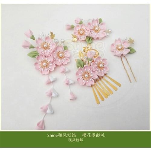 Hand Made Japanese Style Hairpin Lolita Kimono Bathrobe Hair Accessories e Cherry Blossom Headwear H