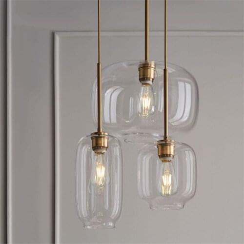 Nordic clear glass tank cans pendant lights Modern kitchen living room dining room lamp industry retro Luxury hanging fixtures