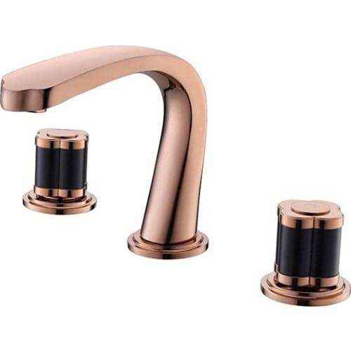 Free ship Rose GOLD 8" Widespread Ceramic Valve Three Holes 3 Pcs lavatory Bathroom Sink Faucet Mixer tap black handles