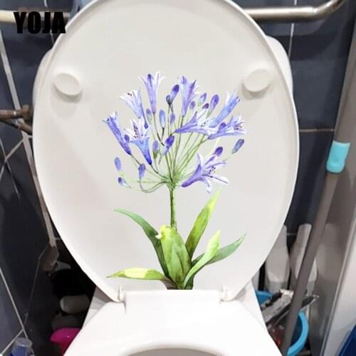 YOJA 15.5X23.2CM Violet Flower Fresh Plant Bathroom Toilet Sticker Home Room Wall Decor Decal T1-1771
