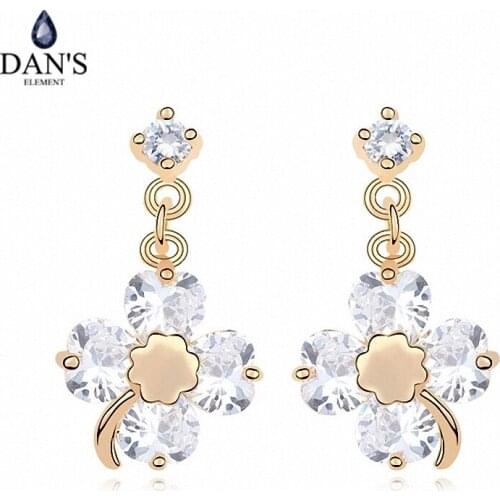 DANS ELEMENT 3 Colors Real Big Brand AAA Zirconia Micro Inlays Dangle Earrings for Women Plant 101232