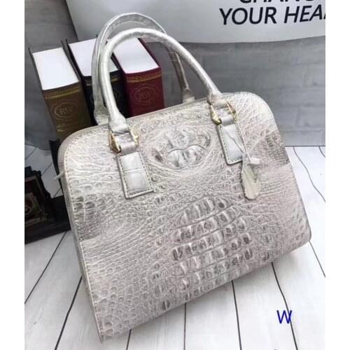 Authentic Crocodile Leather Womens Shell Purse Genuine Alligator Skin Female White Handbag Long Belt Lady Single Shoulder Bag