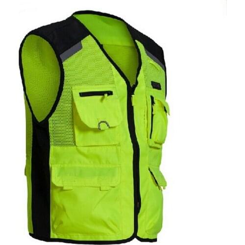 2017 Fashion Mens motorcycle high visiblity reflective vest cycling night jacket traffic safety black work waistcoat M L XL XXL