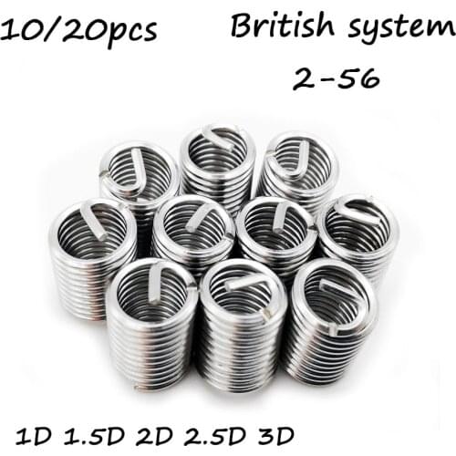 10/20pcs 2-56 1D-3D British system Thread Repair Insert Kit Set Stainless Steel For Hardware Repair Tools